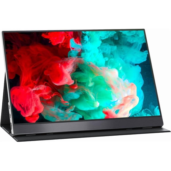 Portable Monitor 15.6 Inch 1080P FHD 85% sRGB Second Screen, USB-C HDMI HDR FreeSync Travel Monitor for Laptop PC MacBook PS5 Xbox, VESA Mountable, with Speakers, Cover Stand, Silver