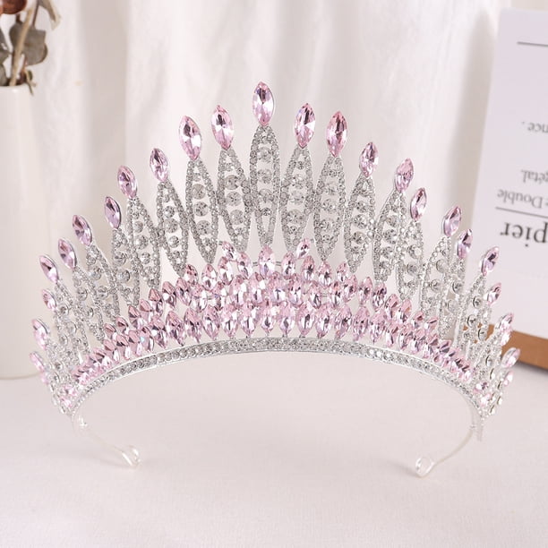Nvzi Tiara de boda para novia, diadema de princesa, corona nupcial, joyería para el cabello con diamantes de imitación de cristal, decoración para cumpleaños, fiesta de disfraces (rosa claro)