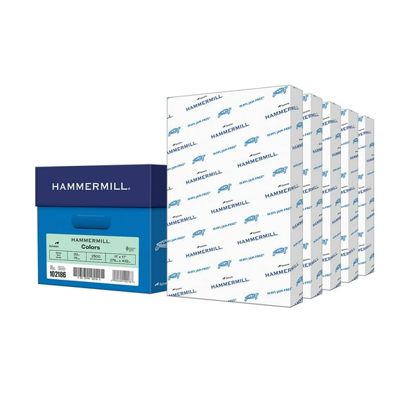 Hammermill 11" x 17" Colored Copy Paper 20 lbs. Green 500 Sheets/Ream 5/Reams (102186CT)