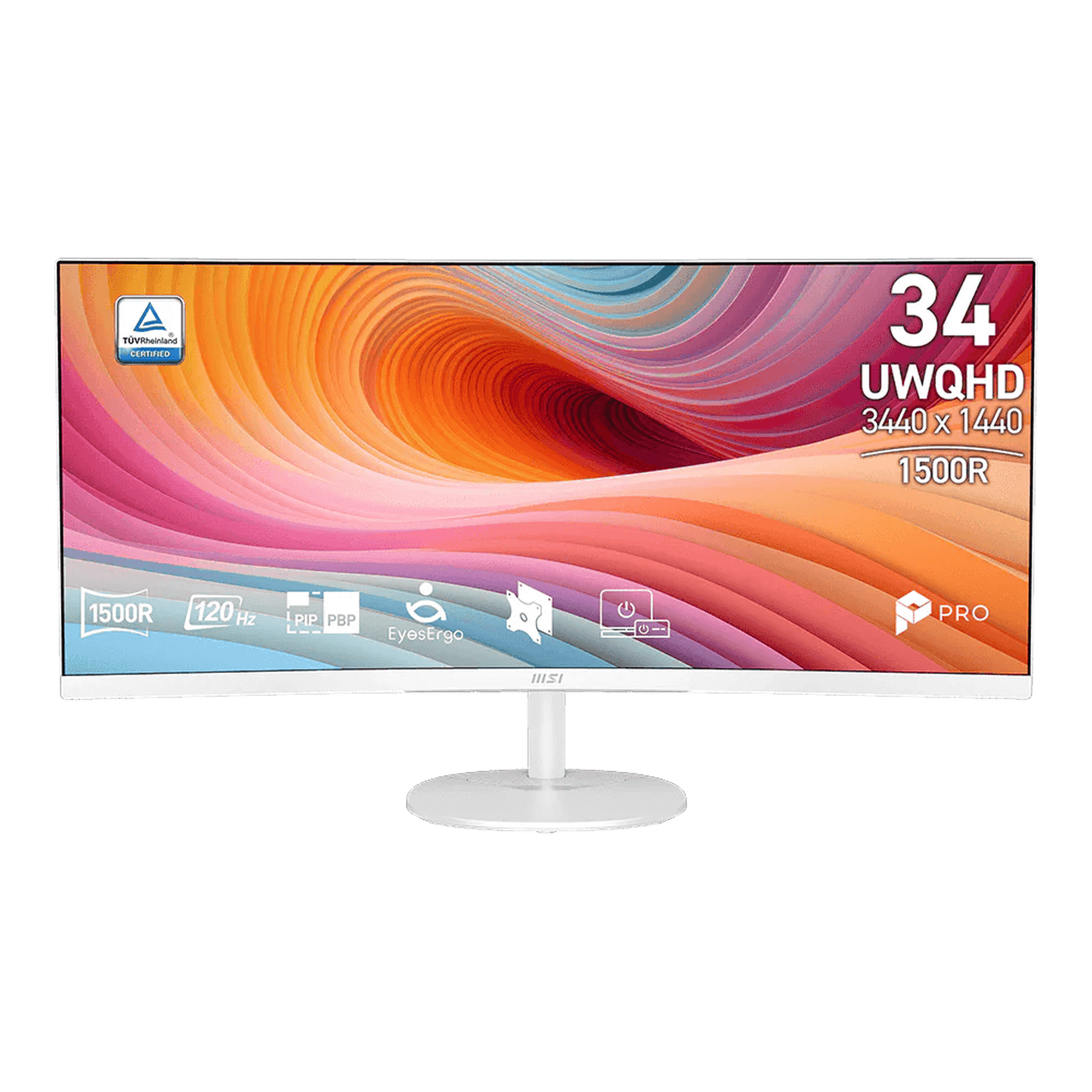 MSI PRO MP341CQW E12 34" UWQHD (3440x1440) Curved Monitor, White, 1500R, 120Hz, 21:9, SRGB 114%, Two Built-in Speakers (2 x 2W)