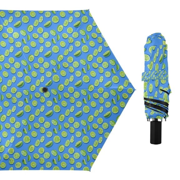 Lime Slices Compact Sun Umbrella Windproof Travel Umbrellas for Rain Strong Portable UV Protection
