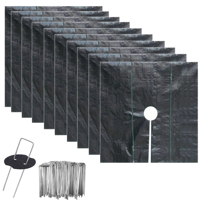 Bgsha 10pcs Garden Protection Mats Grass Control Tree Disc Mulch Mat with Ground Pegs