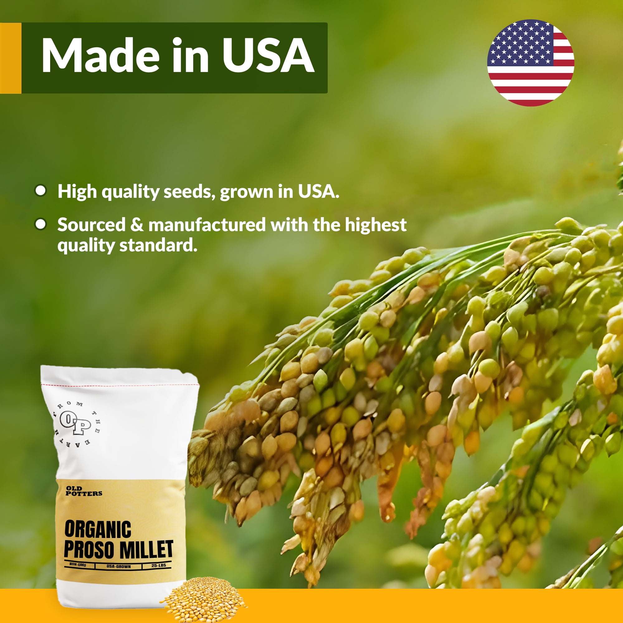 Old Potters Wildlife White Millet Attracts Birds and Wildlife – Non-GMO, Gluten-Free, Nutrient-Rich Bird Seed Mix 25 LBS
