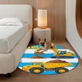 thumbnail image 3 of 3ft Washable Round Rug, Cartoon Engineering Non-Slip Circle Area Rug for Bedroom Bedside, Dig Hooks Carload Excavator Blue Stripes Soft Indoor Floor Mat for Home Decor, 3 of 9