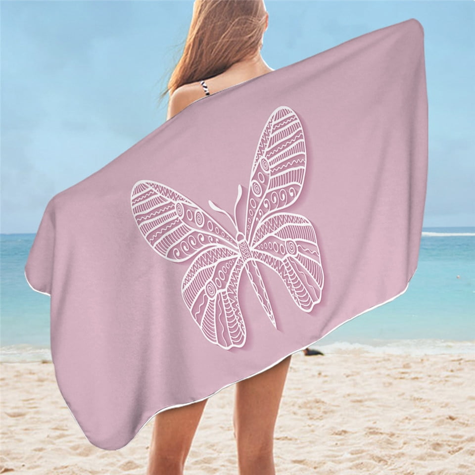 Flying Butterfly Bath Towel Bathroom Microfiber White Beach Towel for Adults Tropical Blanket