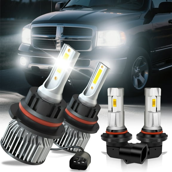 For Dodge Ram 2003-2005 (With Halogen) Dodge Ram 1500 2500 3500- 9007 LED Headlight   9006 Fog Light 6000K White 4 Pack