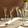 thumbnail image 6 of 4 Piece Elegant Crystal Set Wedding Champagne Glasses with Diamond Rhinestone Accents and a Polished Gold Rim - 11 in Tall with Slender Long Stems, 7 oz - Chic Toasting Set for the Bride and Groom, 6 of 8
