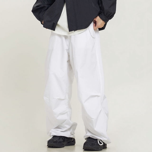 Pantalones rectos de pierna ancha con cordón plisado, pantalones casuales funcionales de hip hop con tobillos atados, monos sueltos