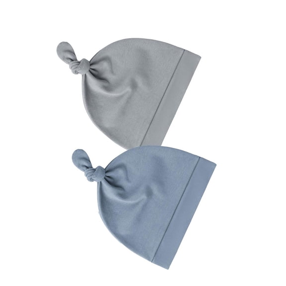 2Pcs Elastic Knotted Baby Bonnet Hat, Soft & Breathable Cotton Infant Hospital Caps for 0 to 3 Month Newborns Boys Girls