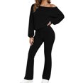 thumbnail image 2 of Ladies' Off Shoulder One Neck Long Sleeved Wide Leg Pants Set With Drawstring High Waist for Slimming, Casual Sports Two-Piece Set Black S, 2 of 7