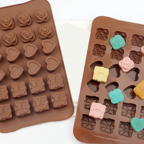 2 Pcs Silicone Chocolate Mold Set - Food-Grade Non-Stick Candy Molds Cookery Moulds for Chocolate, Candy, Jelly, Butter, and More - Flower Shapes
