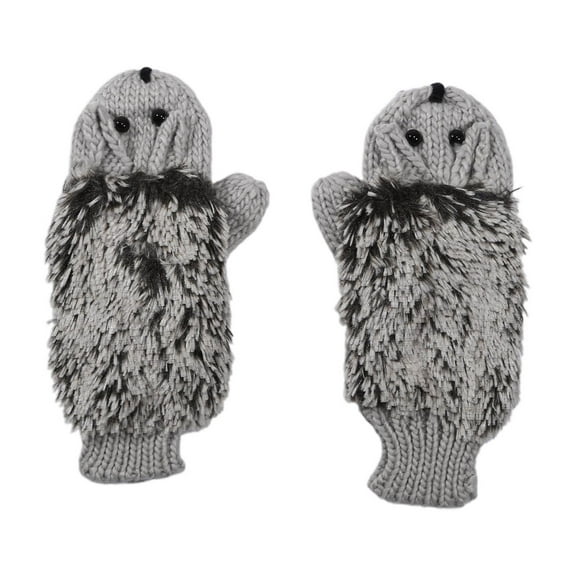 HNMKIU Adorable Girls Knitted Winter Mittens with Playful Hedgehog Design for Cold Weather Hand Warmth Grey,One Size