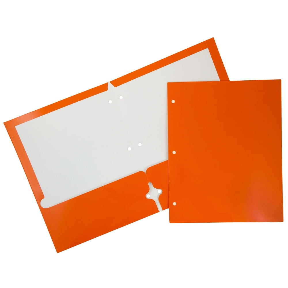 JAM Two Pocket Glossy 3 Hole Punched Presentation Folder, Orange, Sold Individually