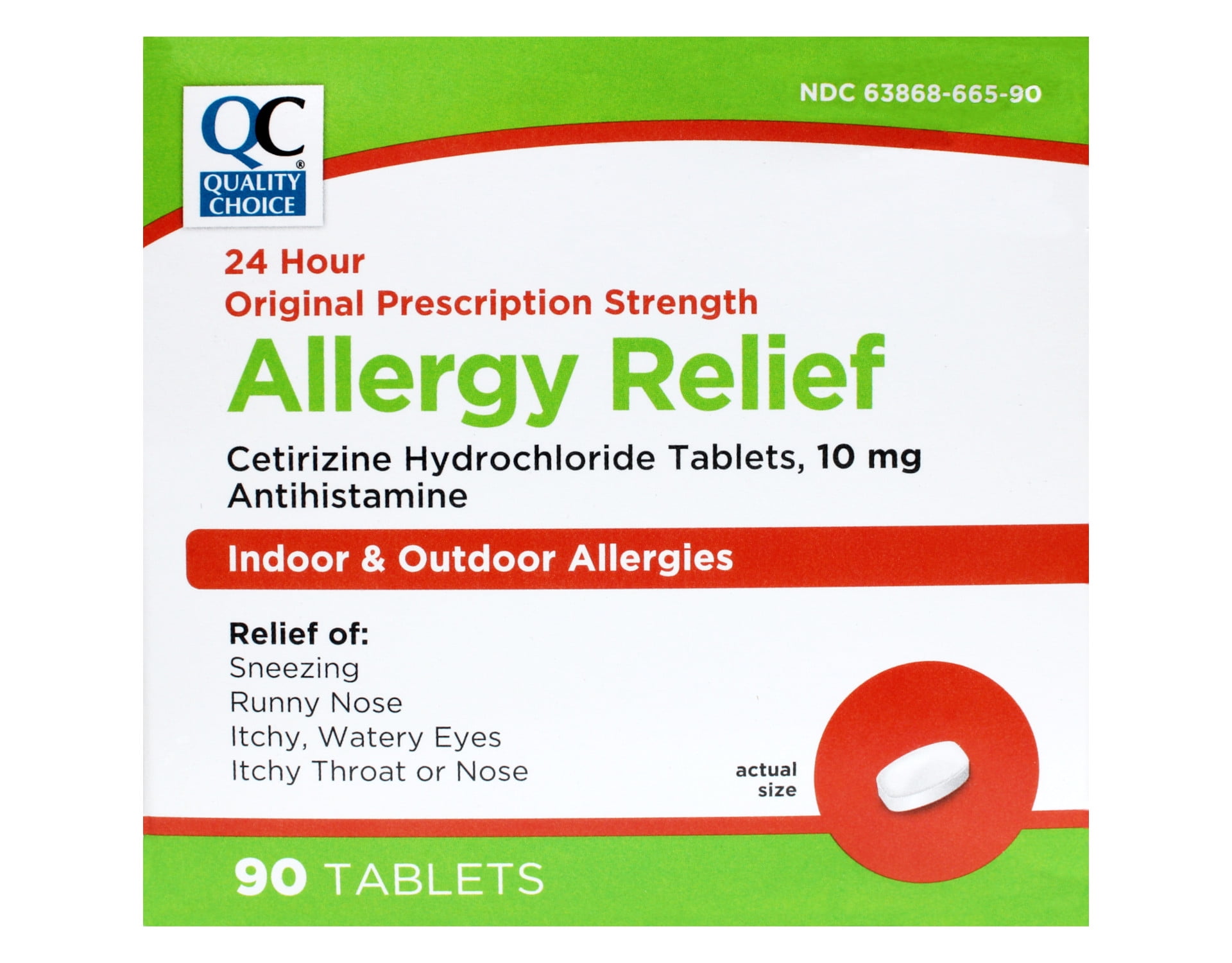 Quality Choice 24 Hour Allergy Relief Cetirizine Hydrochloride Tablets, 10 mg Antihistamine 90 Tablets Pack of 3