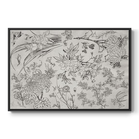 Vintage Abstract Print-XVI Framed in Black Wood Gallery Wrapped Canvas 17 in. x 25 in.