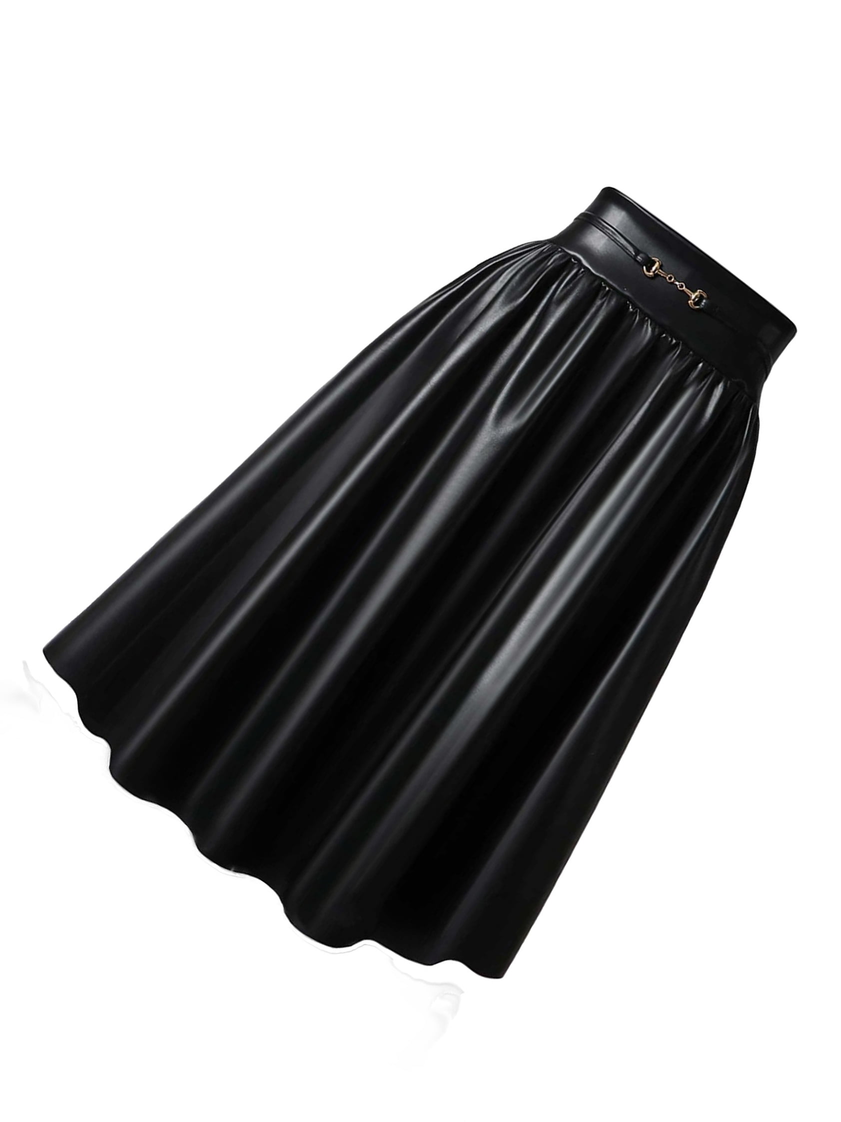 Elegant Plain Flared Black Plus Size Skirts (Women's Plus Bottoms ...