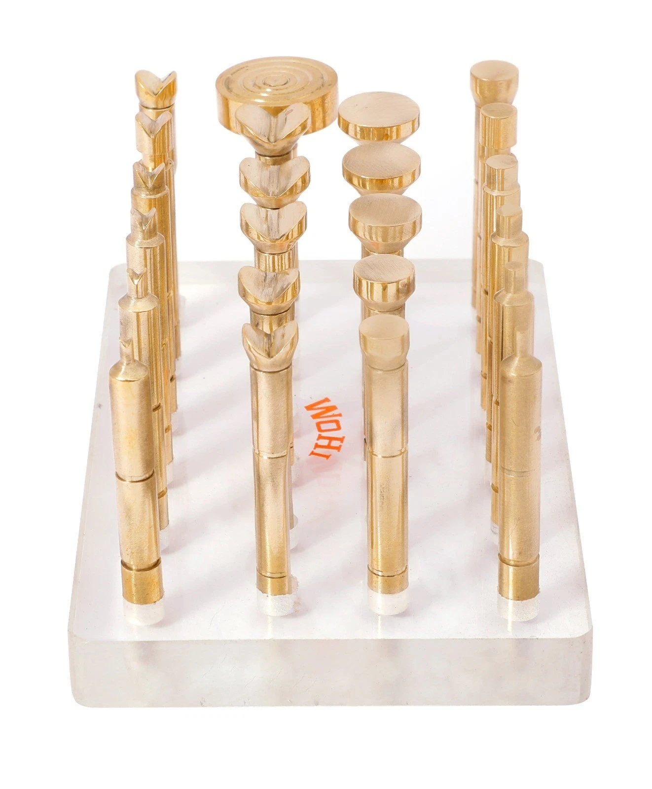 Wohi Innovations Gemstone Faceting DOP Combo – 22 Solid Brass Dopsticks (Flat & VEE Shaped) with 1 Target Dop | 6mm x 50mm | Lapidary Tool Set