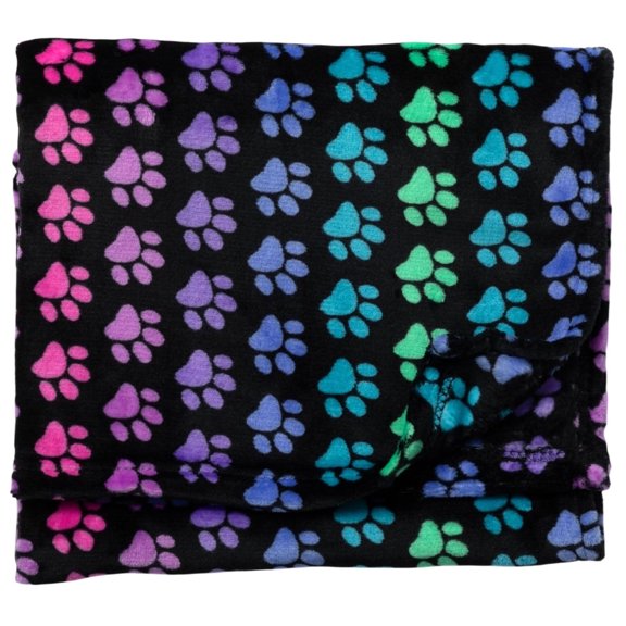 GreaterGood Super Cozy Paw Print Fleece Throw Blanket Soft Warm Plush Lightweight 50x60 Rainbow Paws Design for Animal Lovers