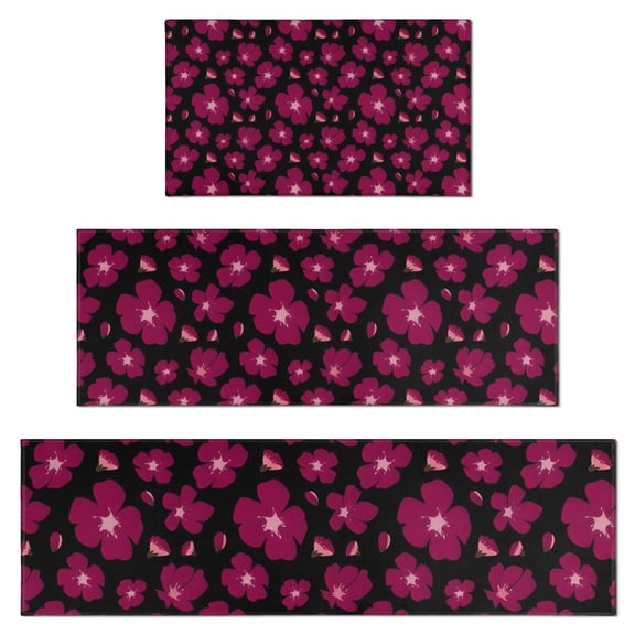 Pioneer Flower Floral Print Pattern Kitchen Rugs Sets Of 3,Kitchen Runner Rugs Non Skid Washable,Decorative Kitchen Floor Mats for Kitchen,Sink,Laundry,17"x30" 17"x47" 17"x59"
