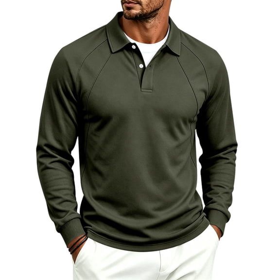 Mens Polo Shirt Autumn Solid Color Lapel Long Sleeve Shirt
