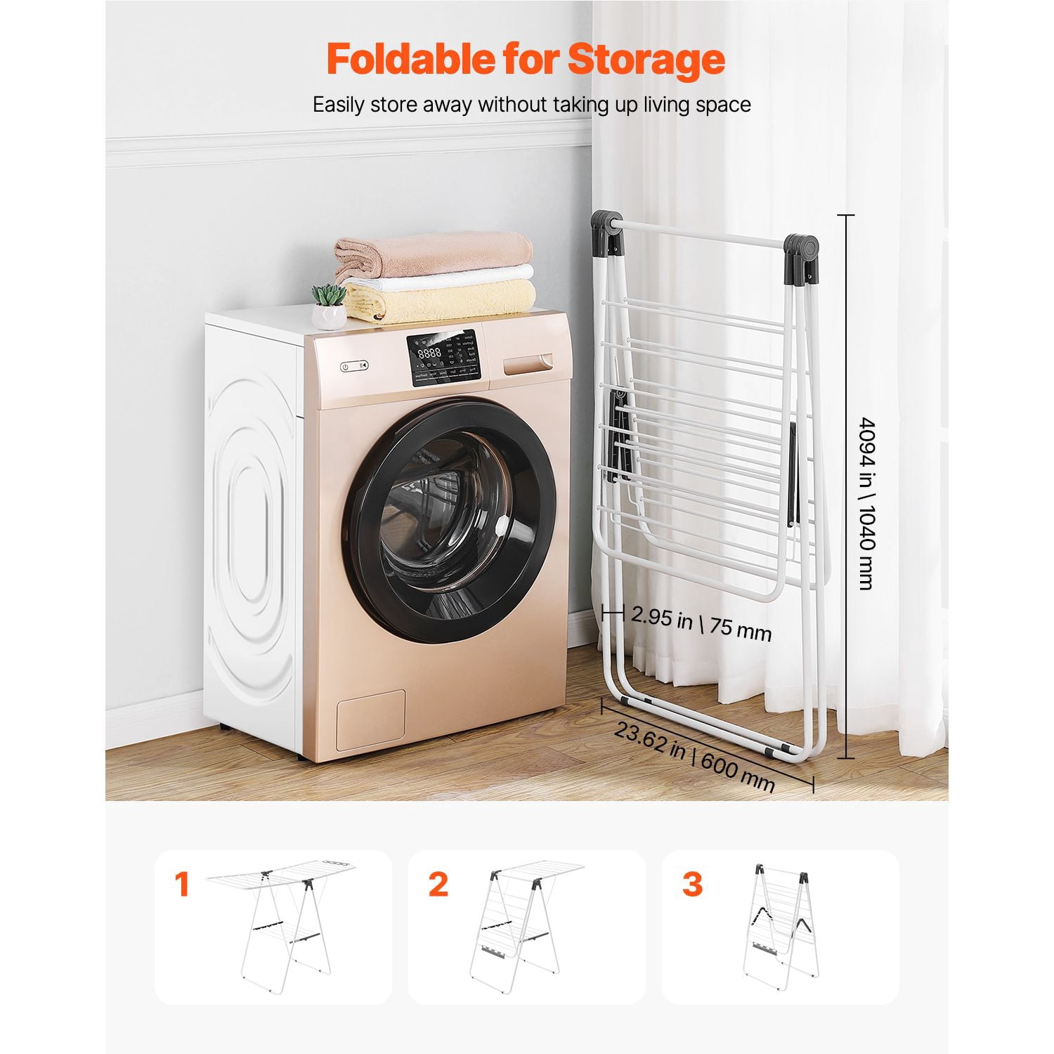 Adjustable Clothes Drying Rack, 2-Tier with 21 Hanging Rods, 22 lbs Capacity, Foldable, Sock Clips, for Laundry Room Balcony