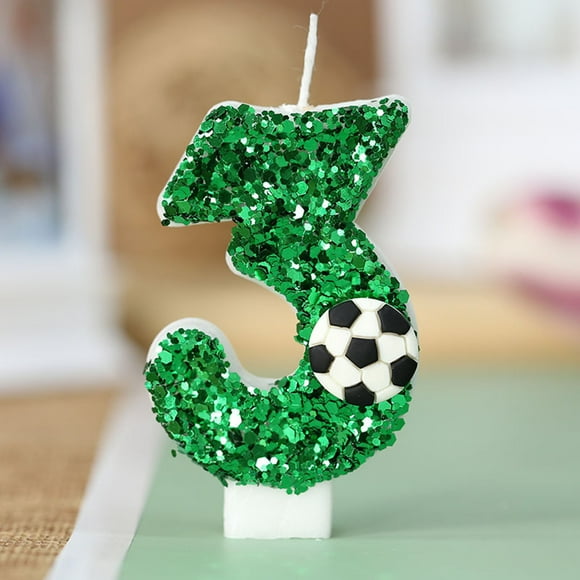Vela de cumpleaños de fútbol número 9 Decoración de adorno de pastel de purpurina verde para fiesta de cumpleaños 9 Niños Adultos Decoración de cupcakes con temática de fútbol Cera segura Quemadura