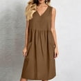 thumbnail image 6 of Casual Dress Tank Sundress 2026 Ladies' Casual And Fashionable Solid Color V-Neck Sleeveless Pocket Dress Brown Xxl, 6 of 6
