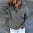 thumbnail image 2 of Lohuatrd Women Fall Winter Hoodie Long Sleeve Loose Pullover Big Pocket Button Decor Drawstring Casual Soft Warm Hooded Elastic Cuff Lady Hoodie Top, 2 of 8