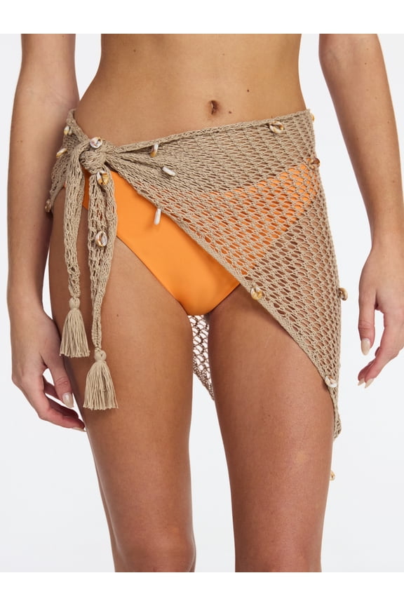 Fishnet Pareo with Faux Shells, One Size, Oxford Tan, Women's