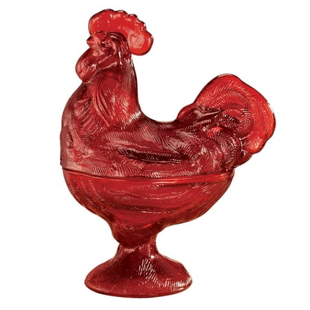 Lidded Candy Dish - Depression Style Glass Rooster Candy Dish, Ruby Red, 2 Piece Set