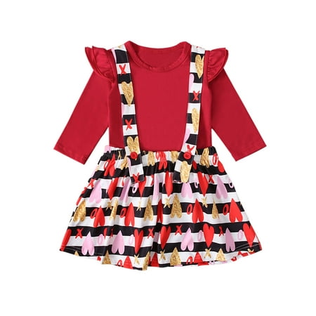 

Inevnen Toddler Baby Girls Outfits Ruffle Long Sleeve Top Plaid Suspender Skirt Set Clothes Set