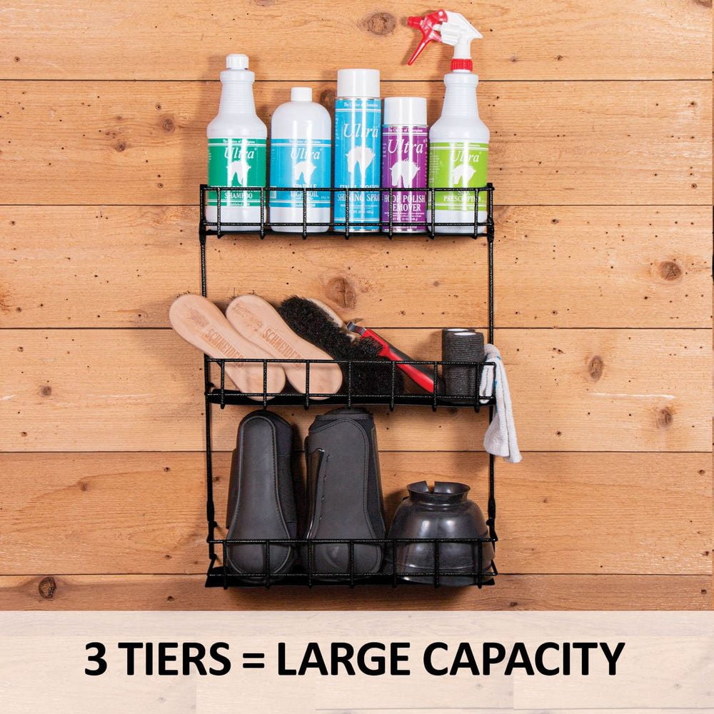 Easy-Up 3 Tier Wire Basket Rack | Ideal Horse Stable Organizer | Color Black