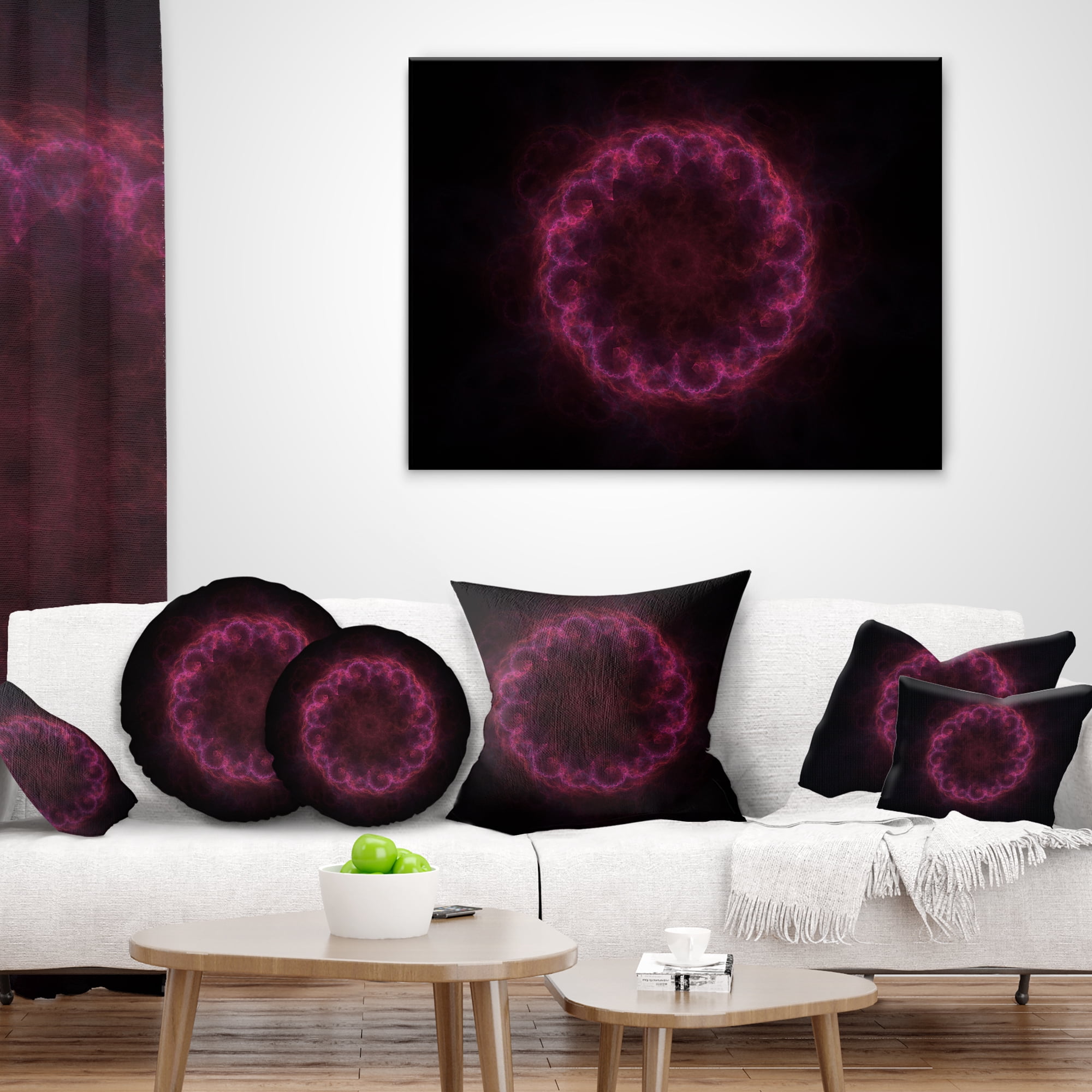 Designart Dark Radial Purple Fractal Flower Digital Art - Floral Throw Pillow - 16x16