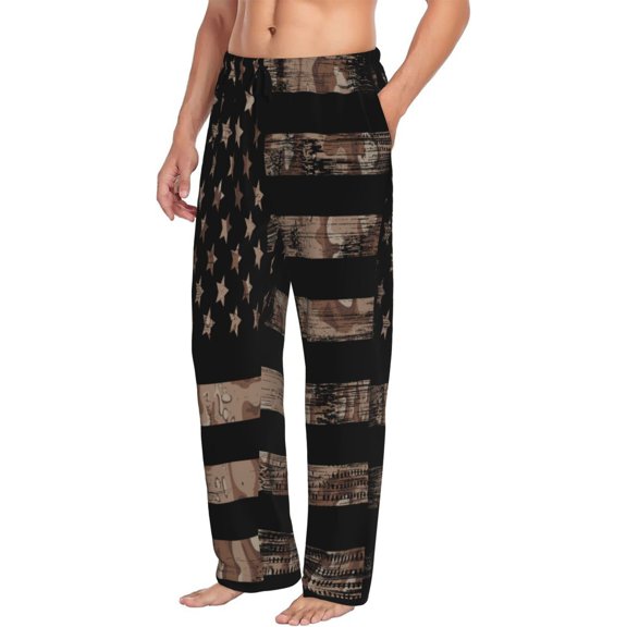 Picia American Flag with Desert Camouflage Mens Soft Woven Cotton Elastic Waistband Sleep Pajama Pant Lounge Sleep Pant With Pockets And Drawstring-Small
