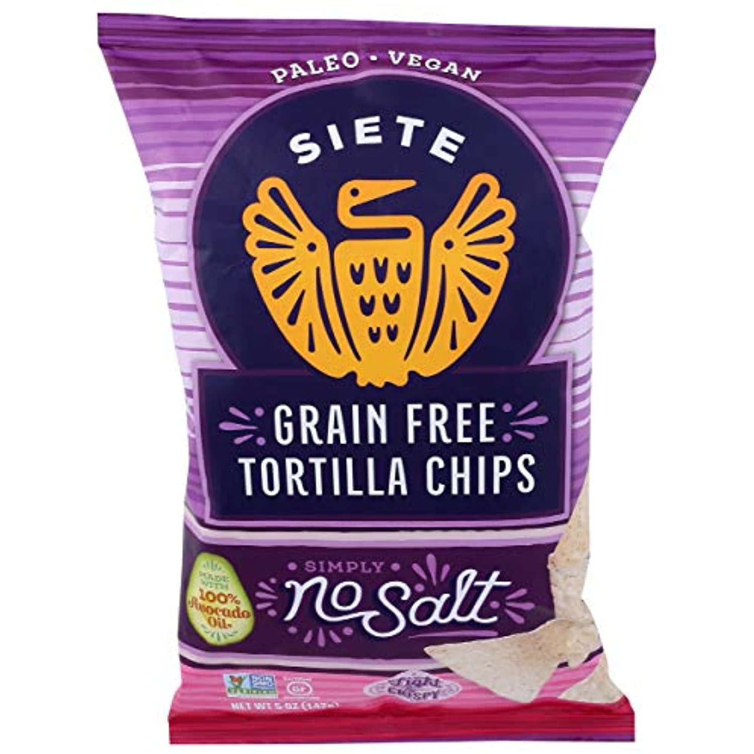 Siete Grain Free Tortilla Chips, No Salt, 5 Oz