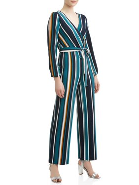 Juniors' Long Sleeve Wrap Jumpsuit