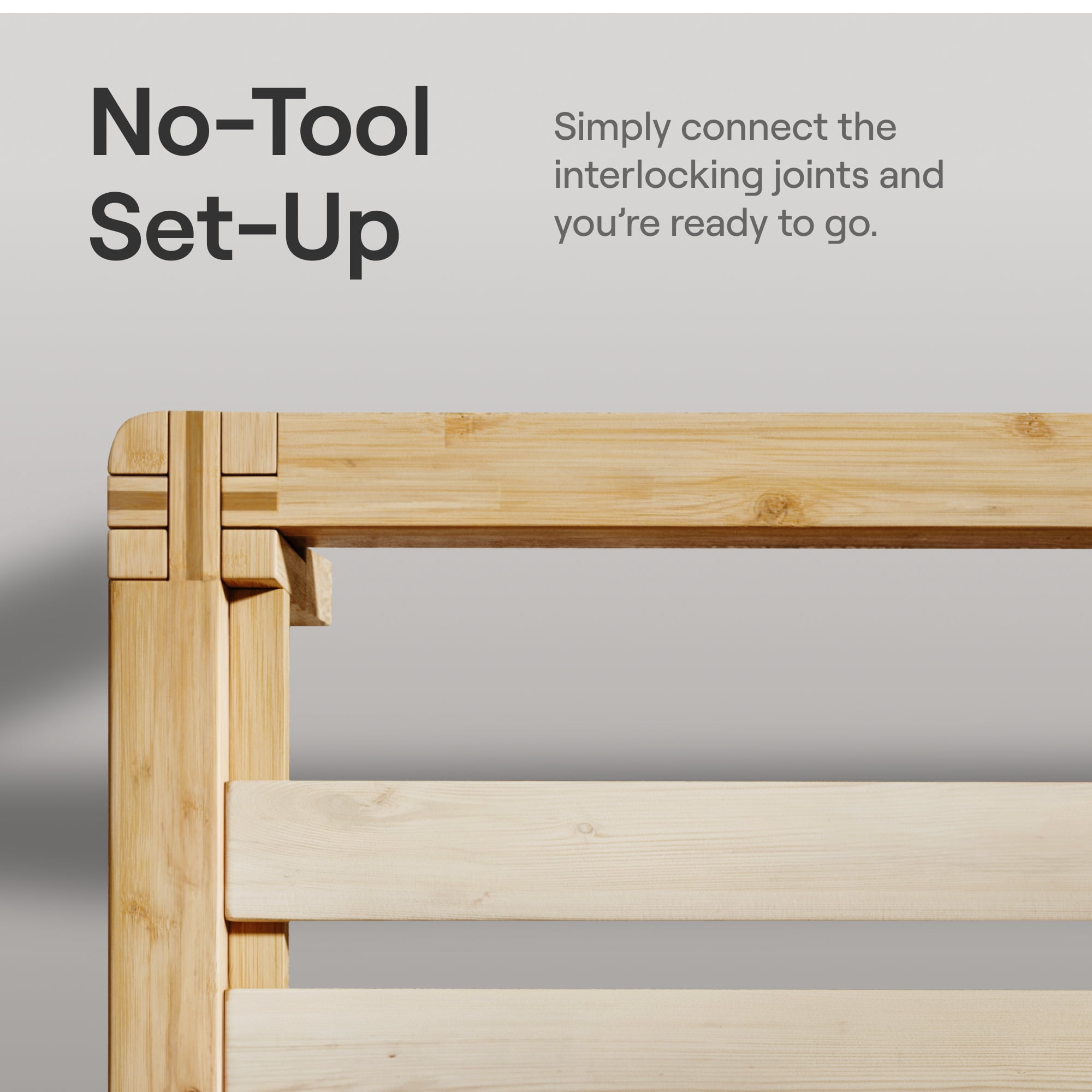Nectar Bamboo Platform Bed Frame - California King - Natural - Floating Center Support Legs - 12” Height - Tool Free Set Up - Contemporary and Durable - Sturdy Wooden Slats - Holds Up To 800 Pounds