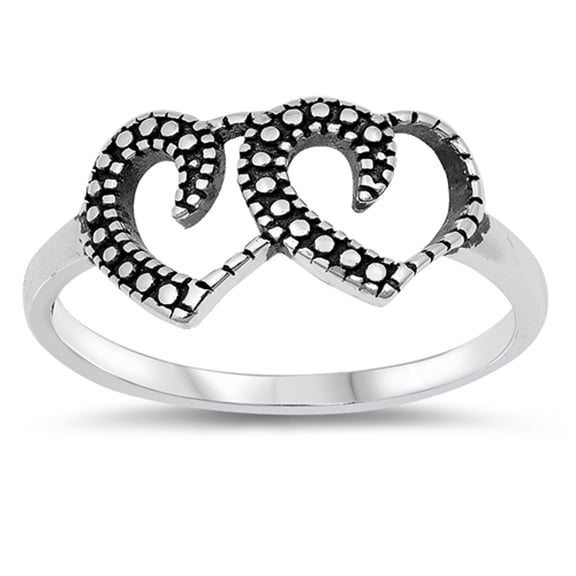 Unique Oxidized Groove Double Heart Filigree Swirl Ring .925 Sterling Silver Band Jewelry Female Size 6