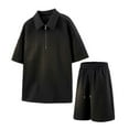 thumbnail image 3 of Mens 2 Piece Outfits Short Sleeve Zipper T Shirt and Shorts Sets Summer Casual Solid Color Suits for Men, 3 of 9