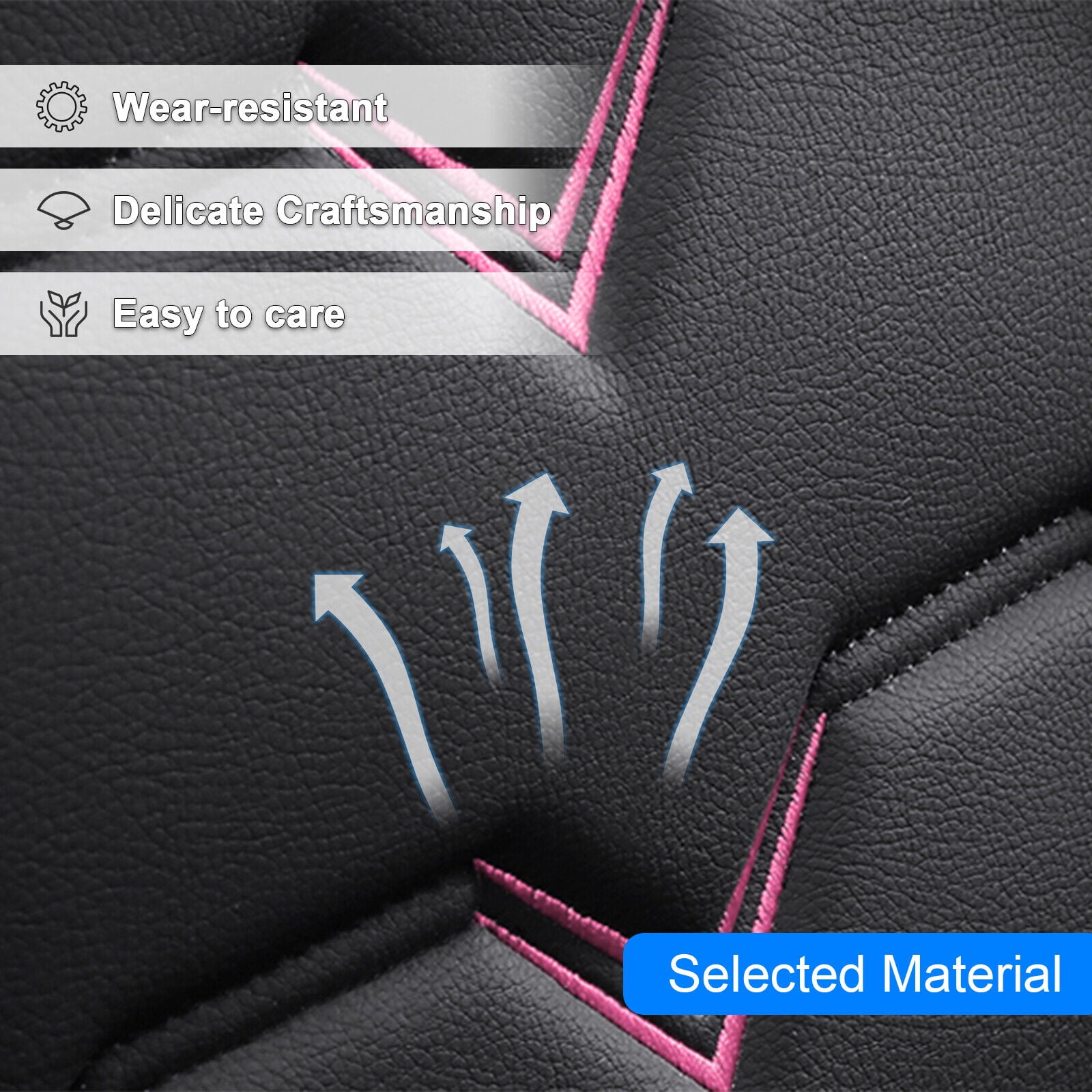 FANOTEK Black and Pink, Premium Leather, Full Set, Front and Rear Seat Covers, 5 Pieces