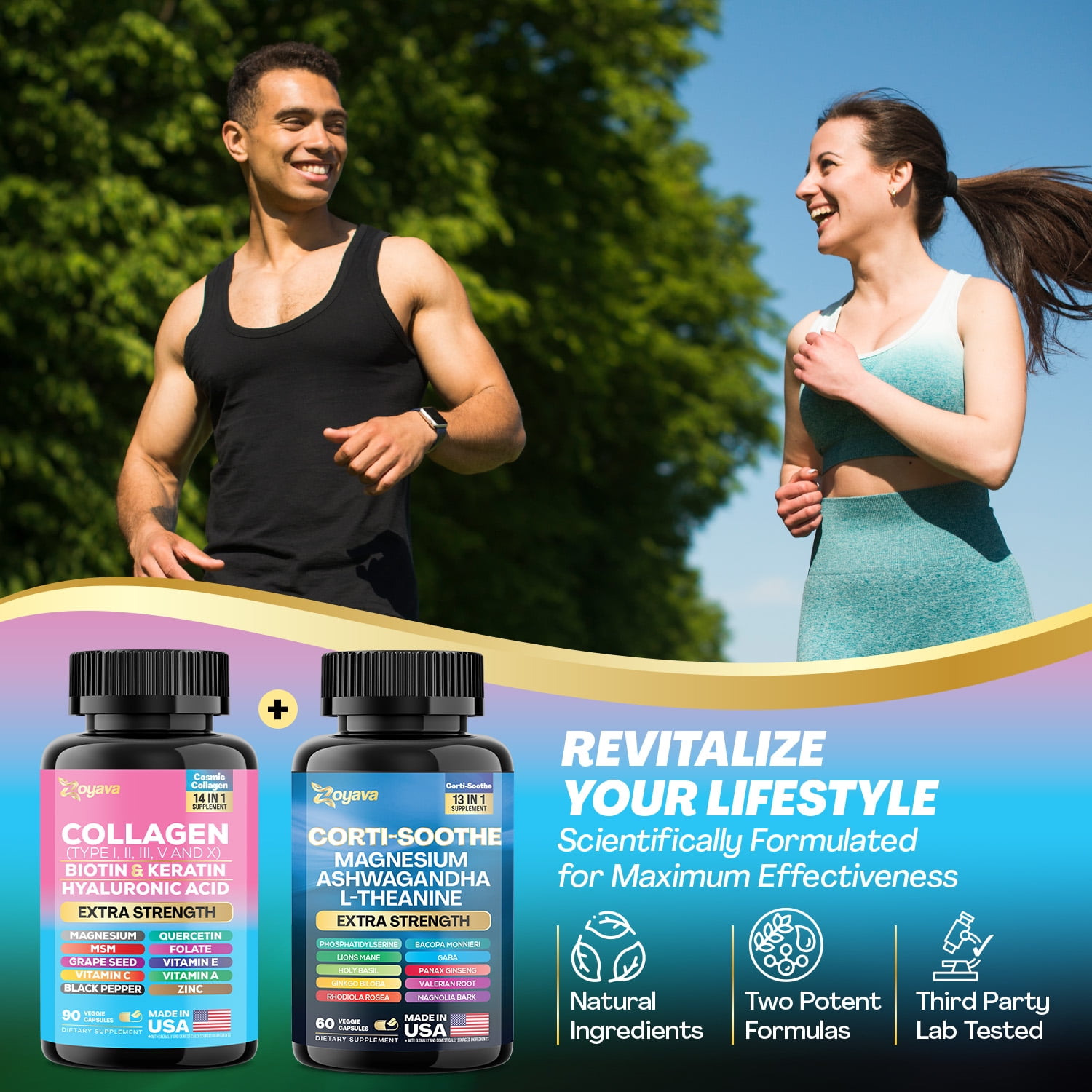 Zoyava Collagen Capsules with Ashwagandha, L-Theanine, Magnesium, Biotin, Hyaluronic Acid, Keratin, Folate