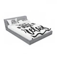 thumbnail image 3 of Saying Bedding Set with Sheet & Covers, Funky Brushed Ink Calligraphic Just Relax Lettering with Doodled Wavy Stripes, Printed Bedroom Decor 2 Shams, 4 Sizes, Black and White, by Ambesonne, 3 of 3