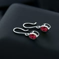 thumbnail image 3 of Gem Stone King 925 Sterling Silver Red Created Ruby French Wire Dangling Earrings for Women 1.88 Cttw, Oval 7X5MM, 3 of 4