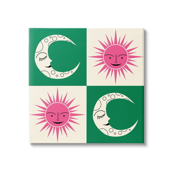 Stupell Industries Checkered Moon & Sun Landscape Painting Gallery Wrapped Canvas Art Print Wall Art, 17 x 17