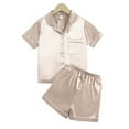 thumbnail image 5 of MHZLDYZ Girls Outfit Boys Girls Summer Solid Color Satin Simulation Silk Short Sleevees Shorts Middle And Large Children's Homewear Pajamas Set Kids Clothes 10-12 Girls Outfits (Gold,130), 5 of 5