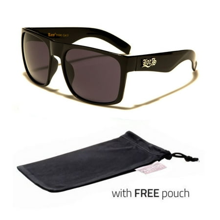 LOCS Original Gangsta Large Shades Sport Men Dark Black Lens Sunglasses POUCH v