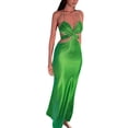 thumbnail image 2 of VISgogo Vestido de cuello halter para mujer, plisado en el pecho, sin espalda, color sólido, sin mangas, con recorte en la cintura VISgogo moda, 2 of 6