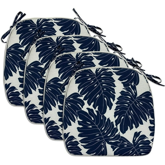 Outdoor Chair Cushions Set of 4 Patio Seat Cushions with Ties 18x19 Inch Navy Leaves U-Shape Chair Pads for Outdoor Patio Garden Home Office Furniture