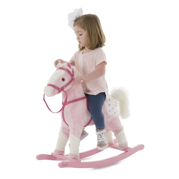 Happy Trails Pink Rocking Horse Plush Animal on Wooden Rockers - Walmart.com - Walmart.com