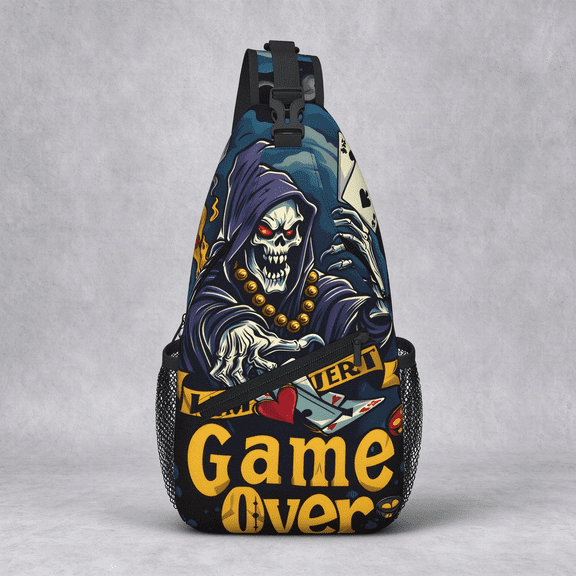 Game Over Gaming Print Crossbody Sling Chest Bag, Foldable Large Capacity Shoulder Backpack, Fashion Durable Daypack for Hiking, Travel, Shopping, Work, Beach & Fishing
